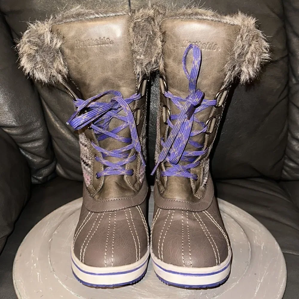 Northside 5 Taupe Purple Faux Fur Faux Leather Sweater Winter Snow Boots